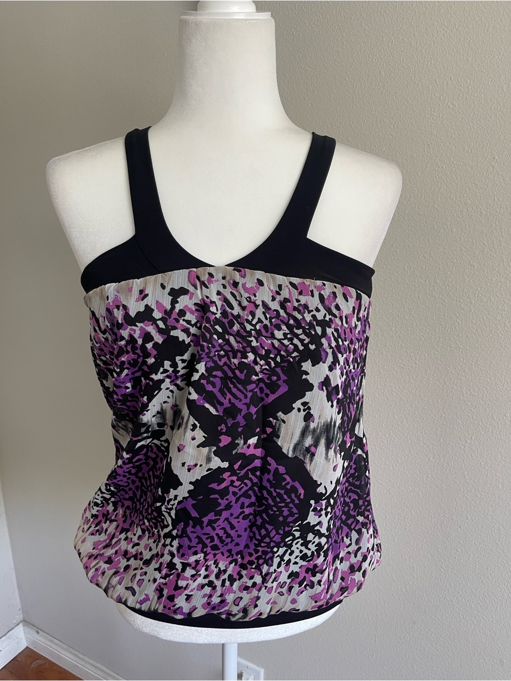 Women’s Purple Abstract Print Tank Top with Black Trim
